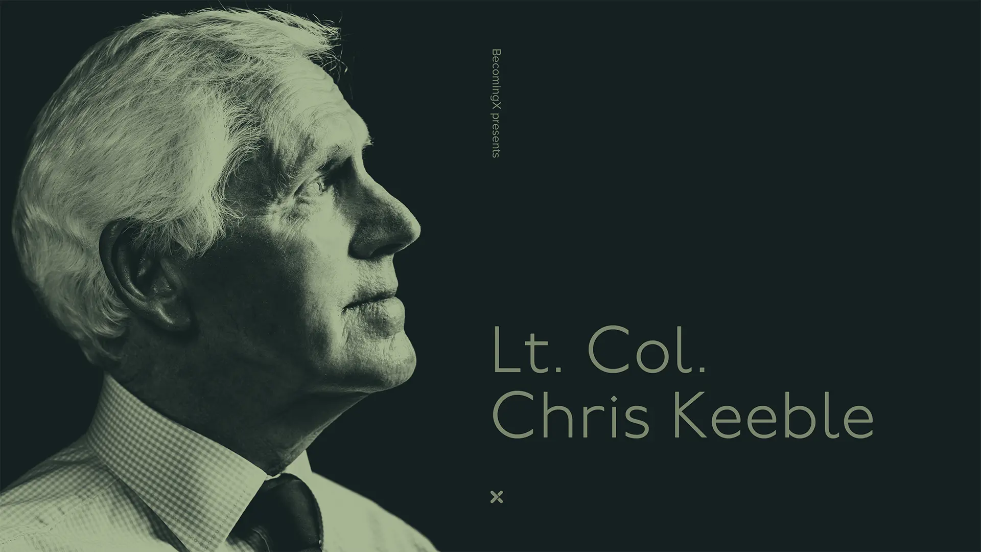 Portrait of Lt. Col. Chris Keeble, celebrated military leader. Lt. Col. Chris Keeble text overlaid.