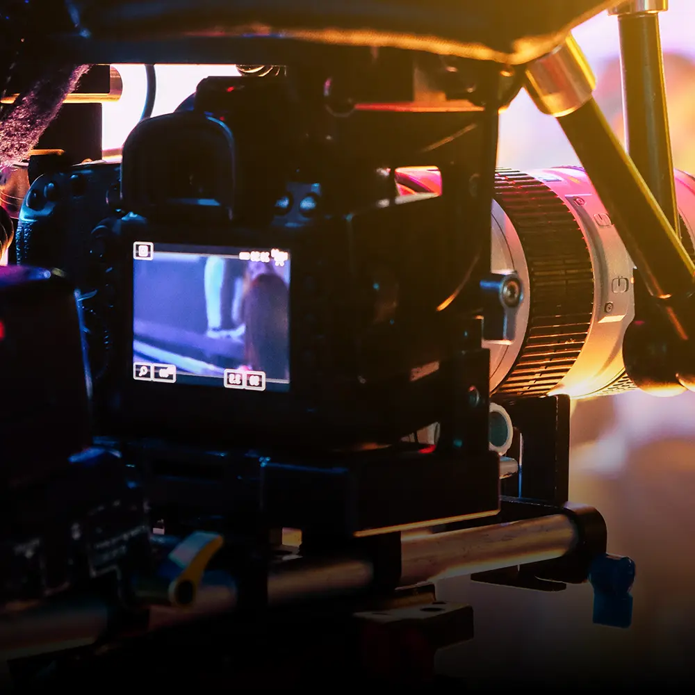 Closeup of camera in a studio setting