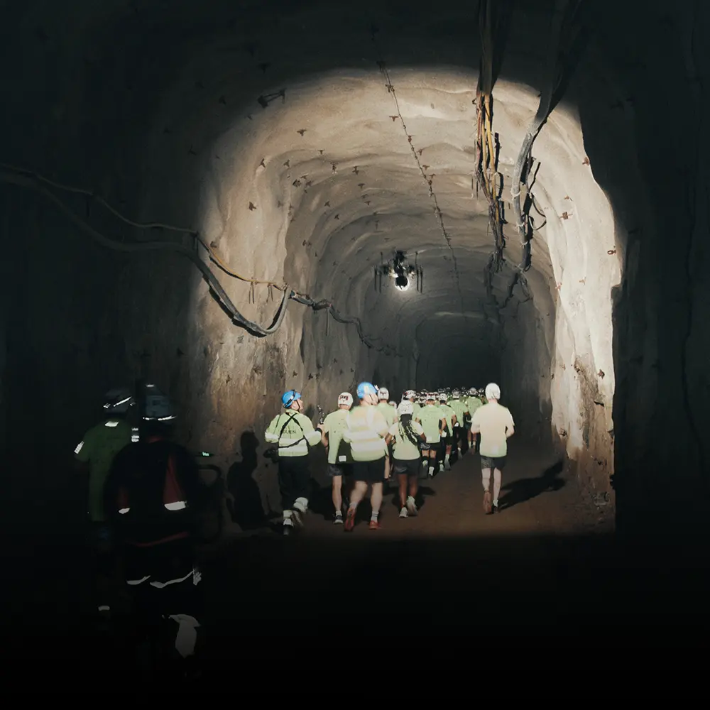 The World's Deepest marathon is filmed by a drone following the participants
