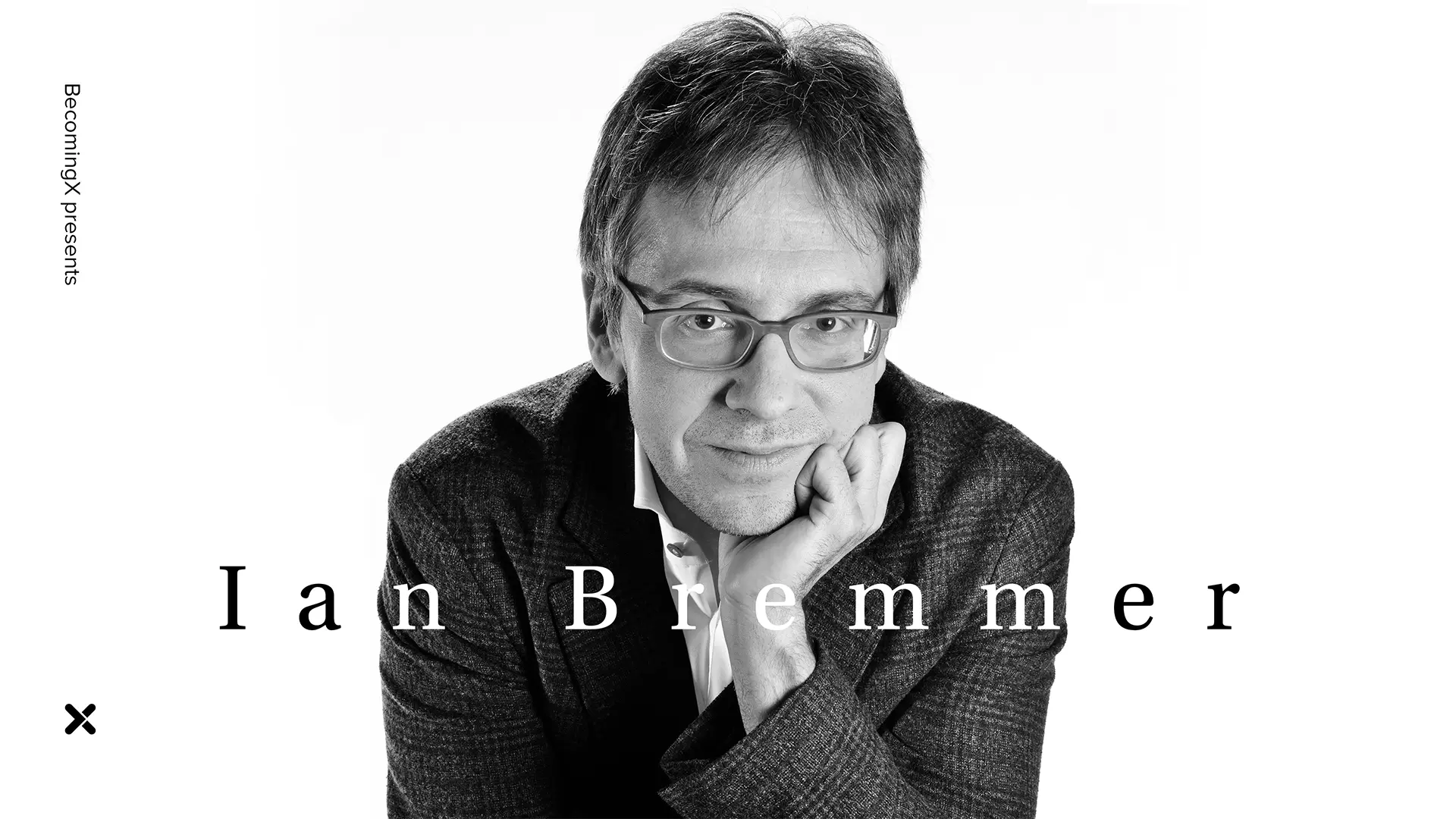 Portrait of prominent political scientist and CEO Ian Bremmer. Ian Bremmer text overlaid.