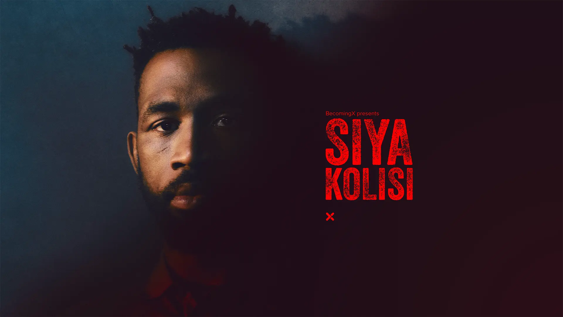 Portrait of Siya Kolisi, South African rugby player, captain and philanthropist. Siya Kolisi text overlaid.