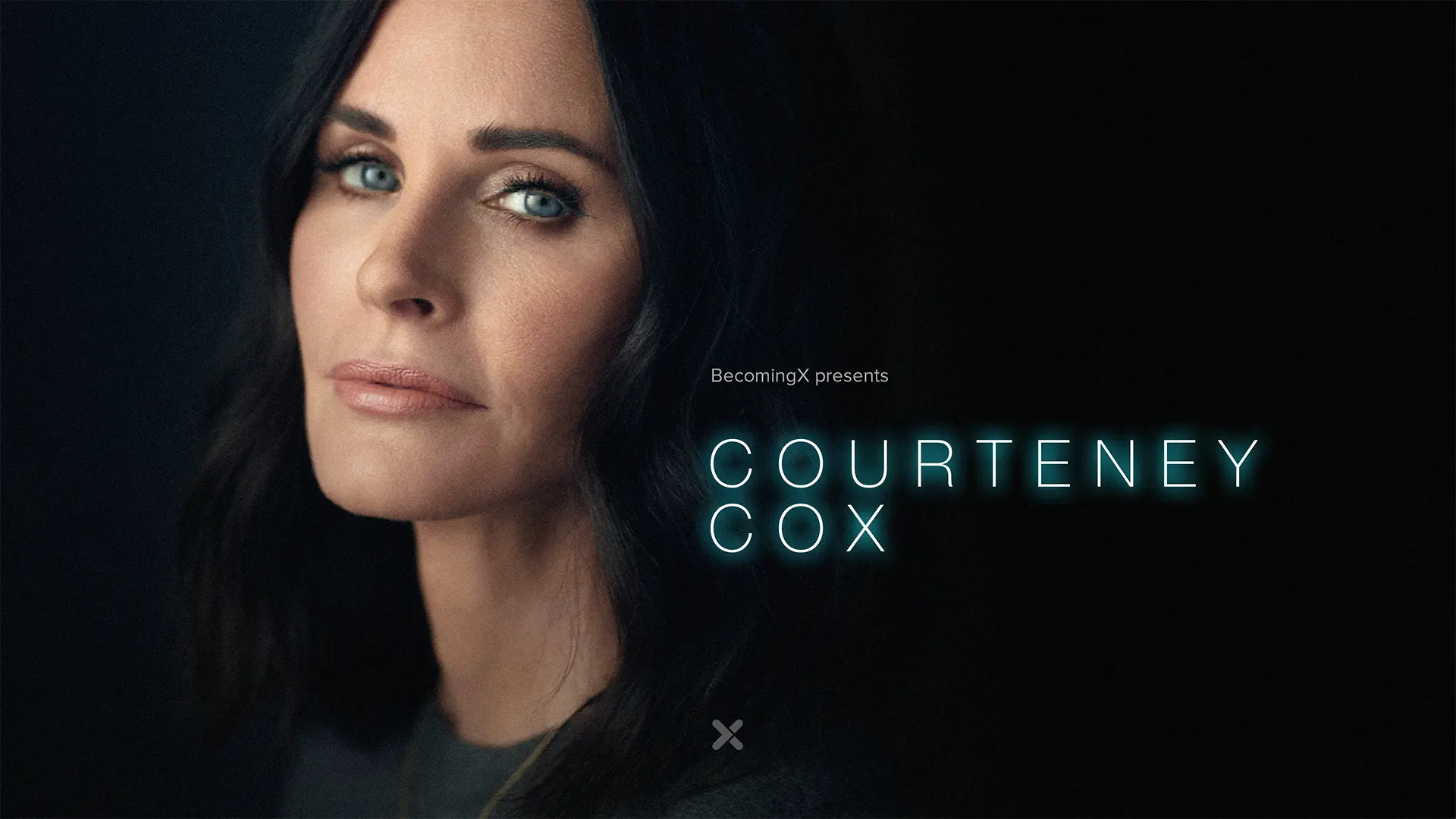 Portrait of Courteney Cox, Friends TV star and actress. Courteney Cox text overlaid.