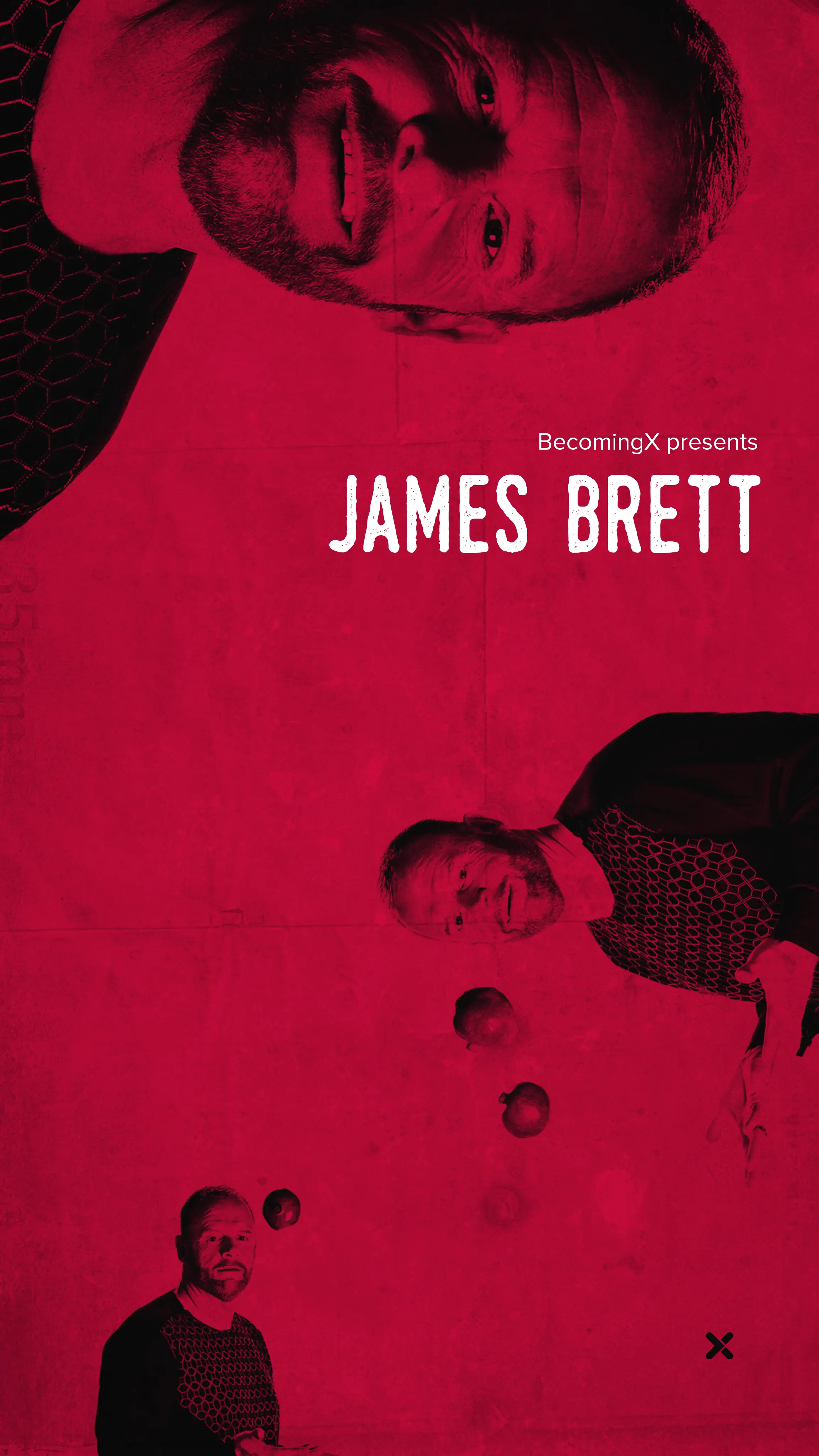 Portrait of James Brett, Plant for Peace founder, with three images of him. James Brett text overlaid.