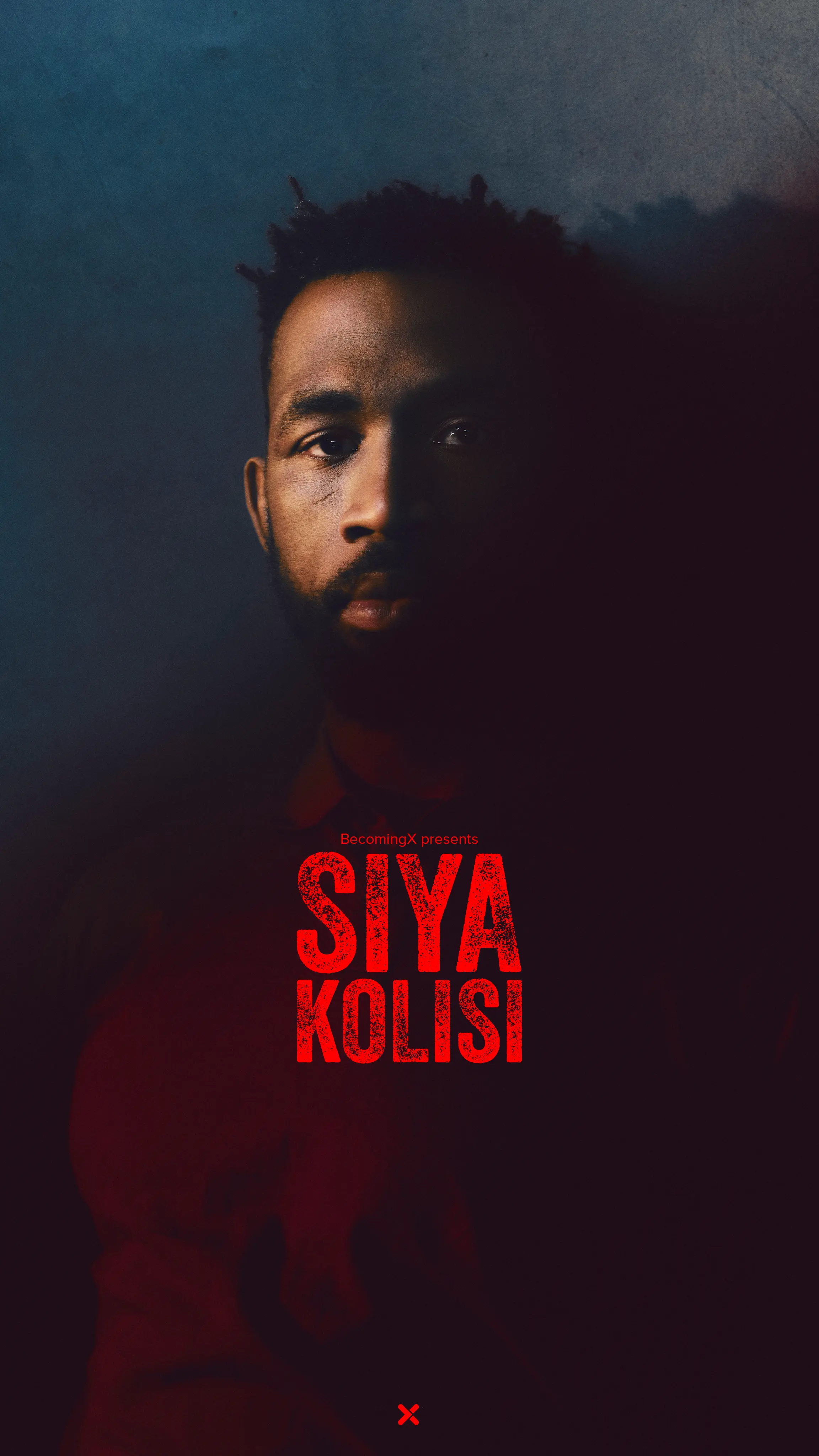 Portrait of Siya Kolisi, South African rugby player, captain and philanthropist. Siya Kolisi text overlaid.