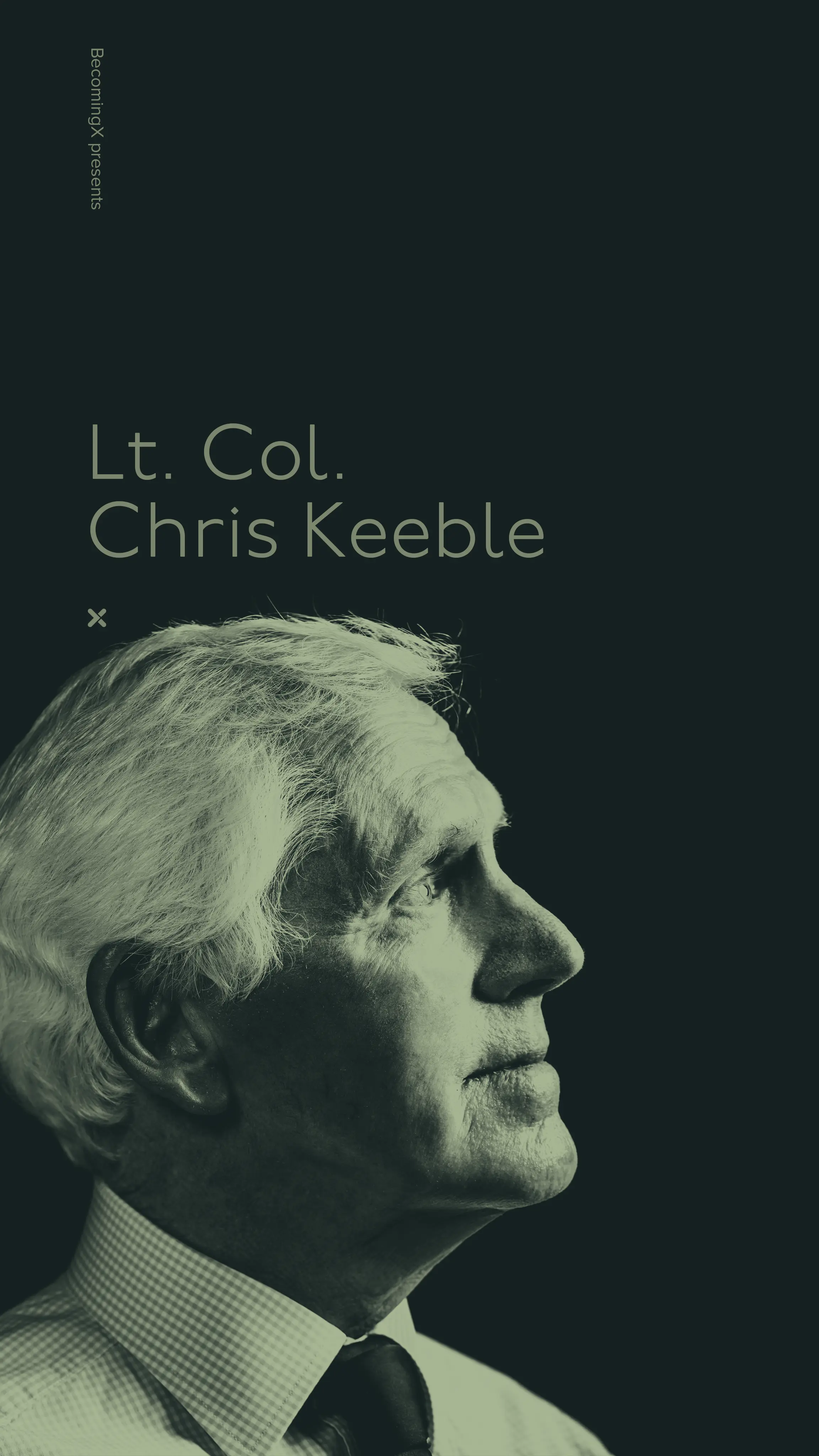 Portrait of Lt. Col. Chris Keeble, celebrated military leader. Lt. Col. Chris Keeble text overlaid.