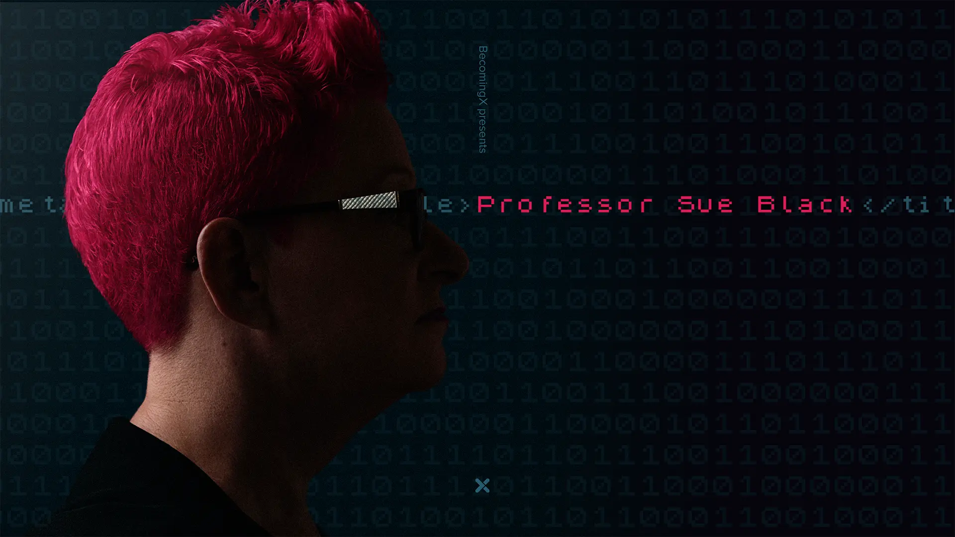 Portrait of Sue Black, award-winning computer science and technology Professor. Professor Sue Black text overlaid.