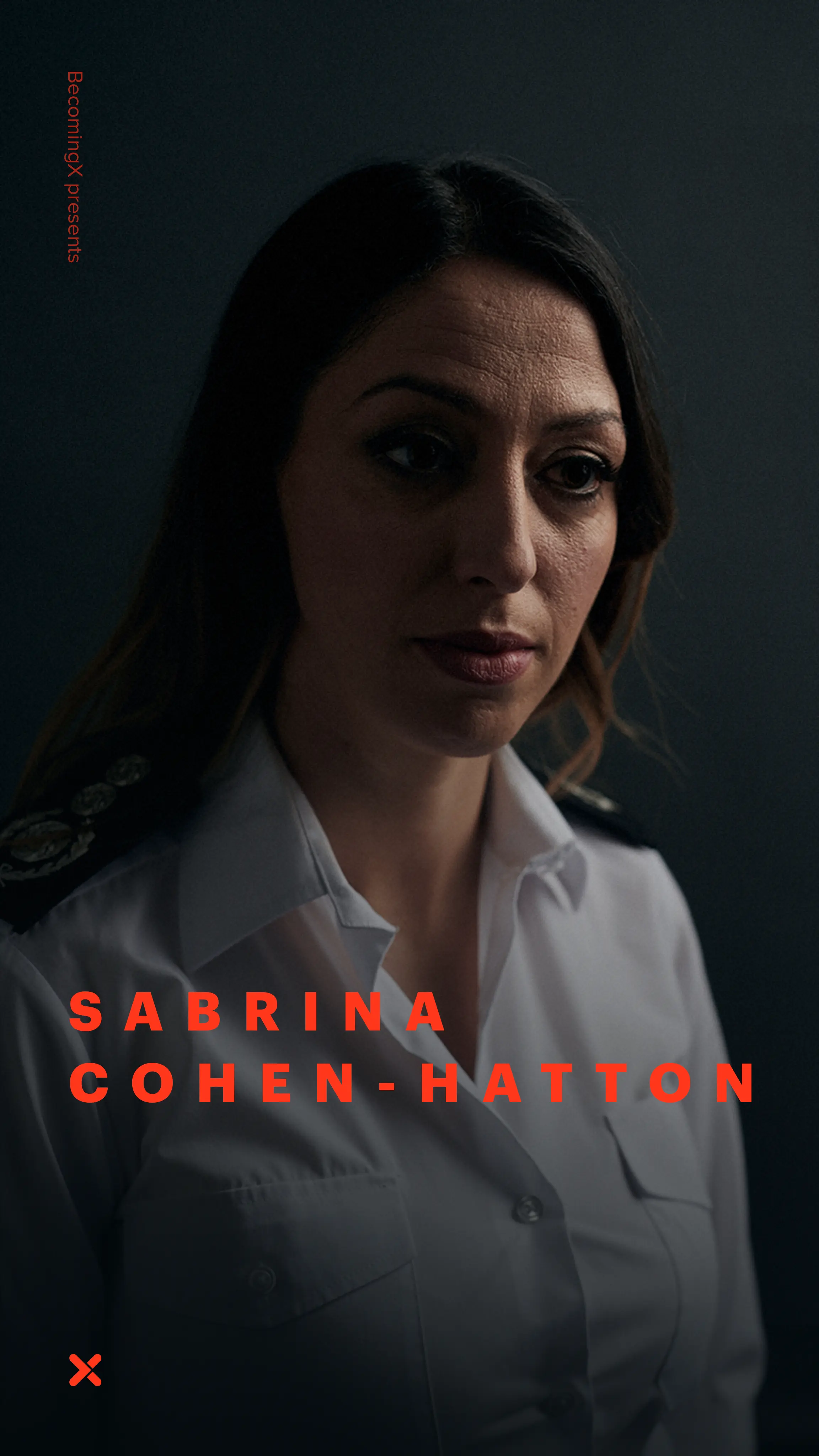 Portrait of Sabrina Cohen-Hatton, formerly homeless Chief Fire Officer, in uniform. Sabrina Cohen-Hatton text overlaid.