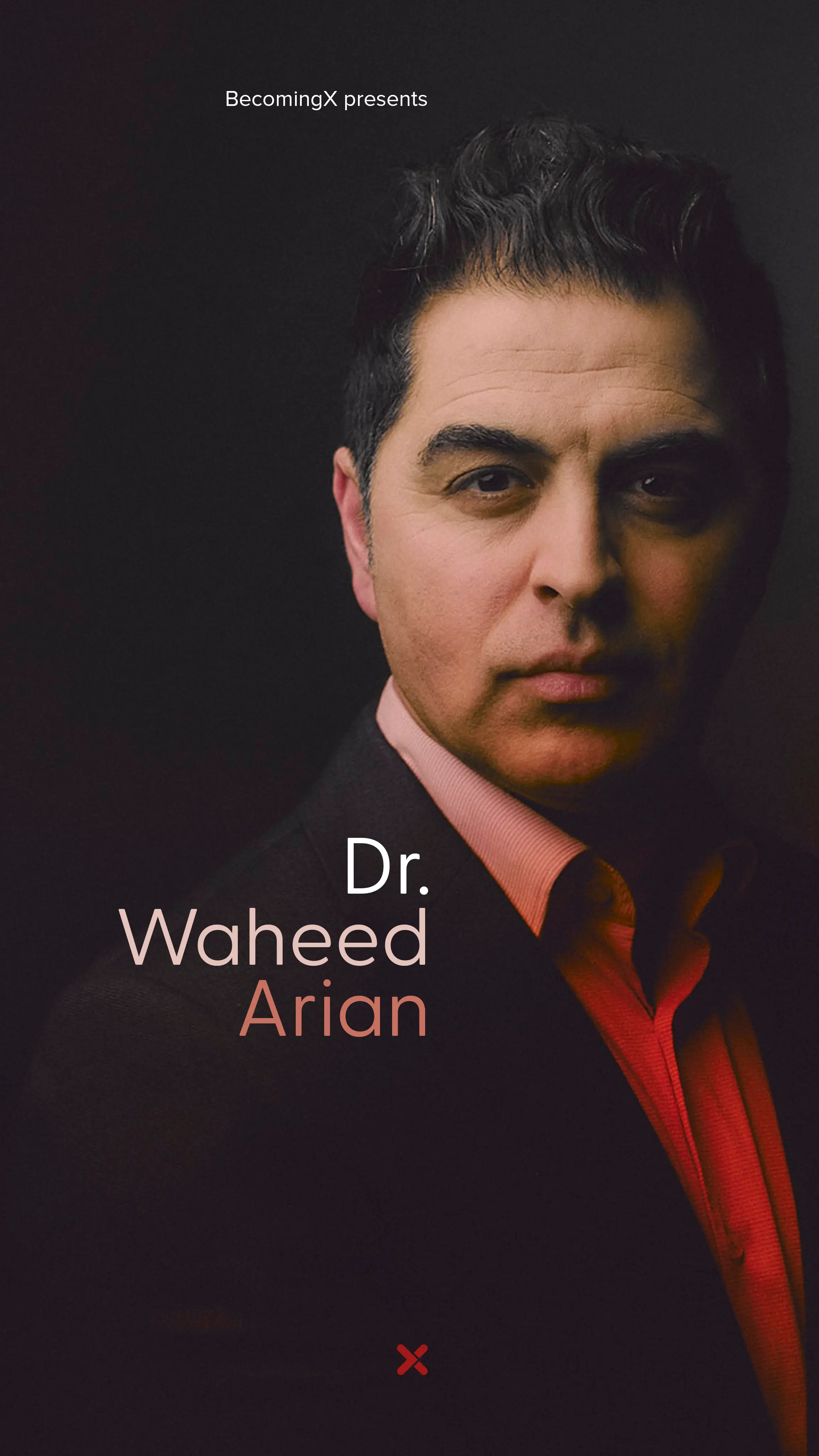 Portrait of Dr Waheed Arian, former refugee, doctor and telemedicine innovator. Dr Waheed Arian text overlaid.