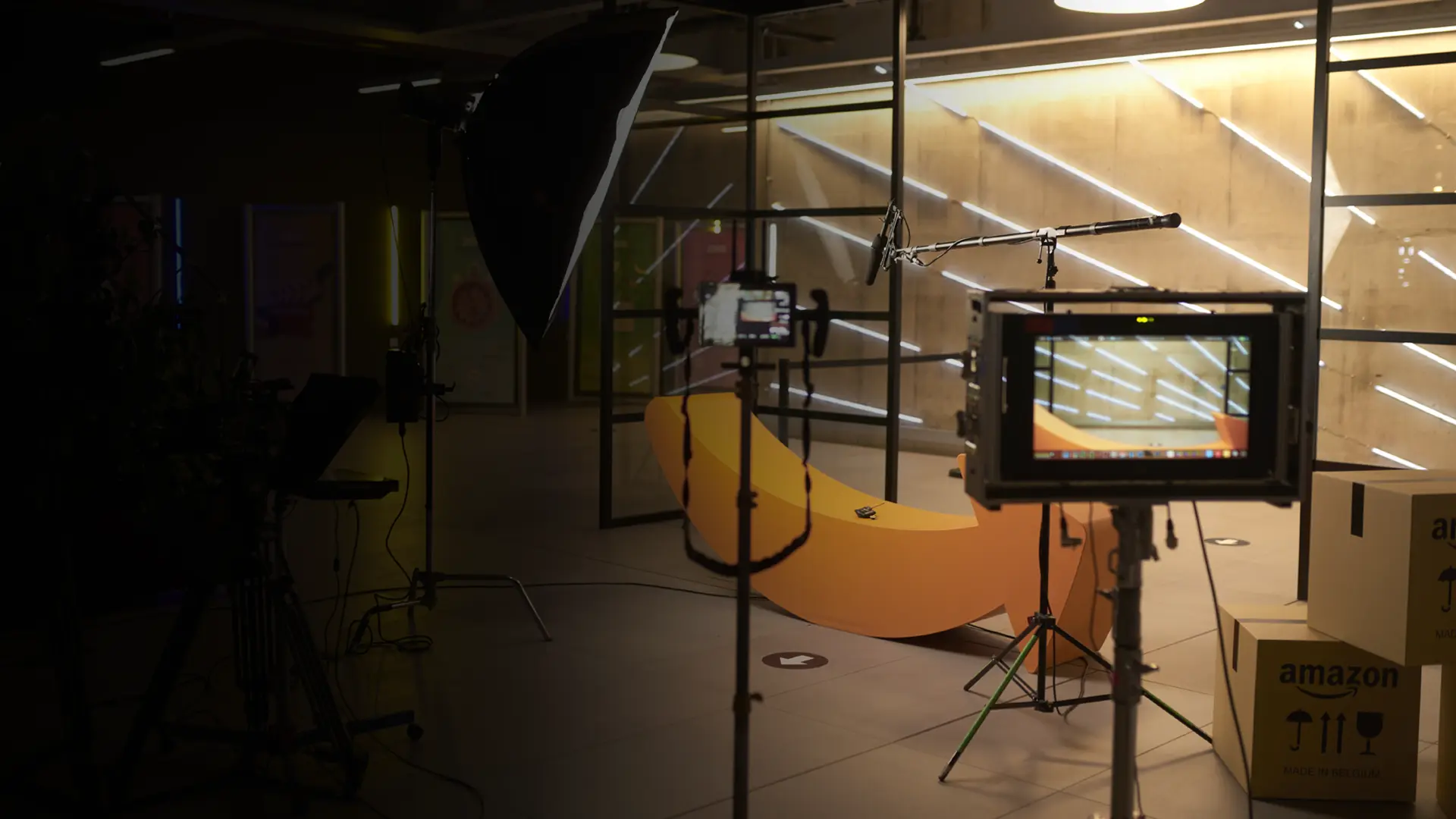 A film studio setup at Amazon ready to interview Amazon employees about careers in computer science.